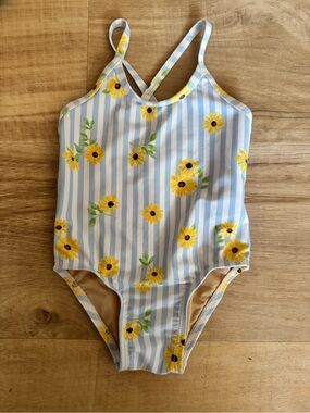 Old Navy Blue & Yellow Sunflower Stripe One-Piece Swim